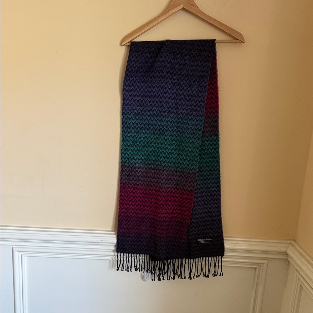 VINTAGE Made in Scotland 100% Cashmere Scarf Purple Black Herringbone